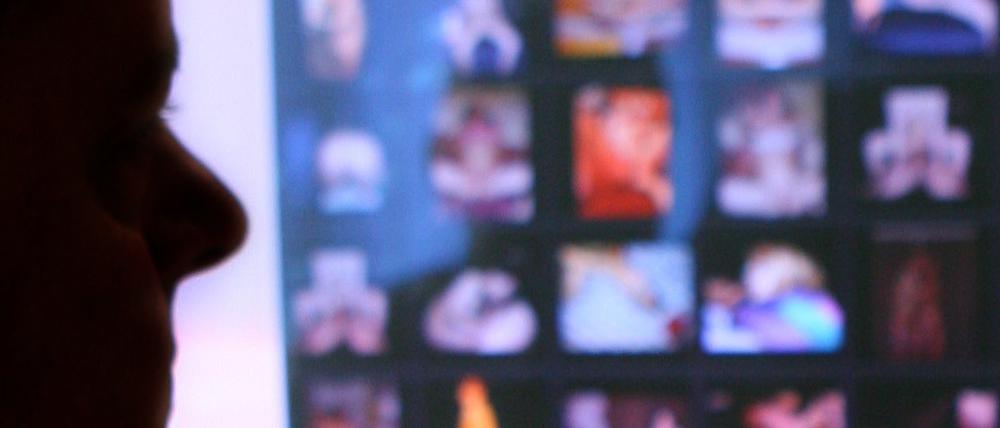 Ein Fahnder des Landeskriminalamtes Sachsen-Anhalt in Magdeburg sitzt vor einem Computerschirm mit kinderpornographischen Bildern (illustrierendes Archivfoto vom 09.01.2007).