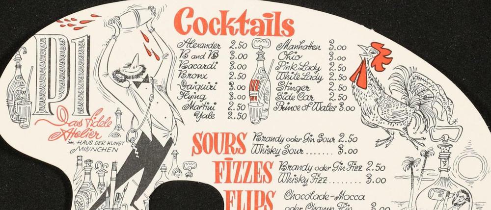 Die Cocktails des „P1“ sind bunt und im Stil der 60er Jahre illustriert.