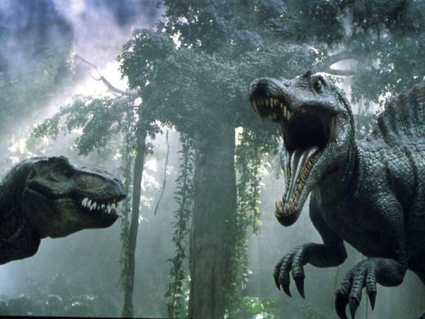 Tyrannosaurus Rex im Kampf gegen einen Spinosaurus.