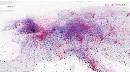 Wanderungsbewegung grafisch aufbereitet: Wie Magneten ziehen Metropolen wie London, Paris, Berlin die Menschen an.
