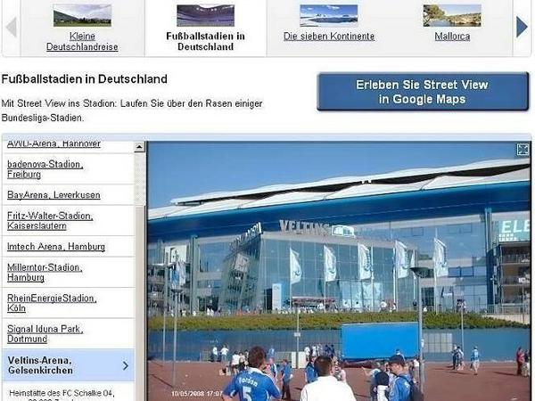 Wenig aktuelle Standfotos von außen, innen eine Kamerafahrt durch die leere Arena. Für Schalke- und andere Fußballfans hat Google-Street-View noch nicht viel zu bieten.