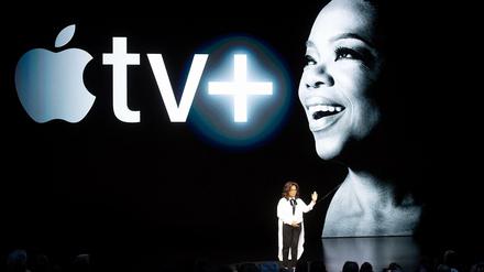 Oprah Winfrey spricht bei der Präsentation von Apple tv+.
