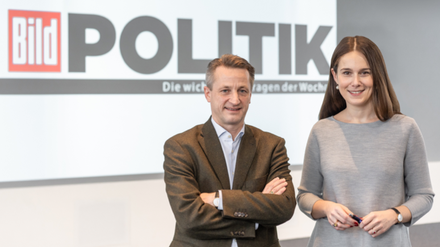 Testen das wöchentliche Magazin "Bild Politik": Nikolaus Blome und Selma Stern