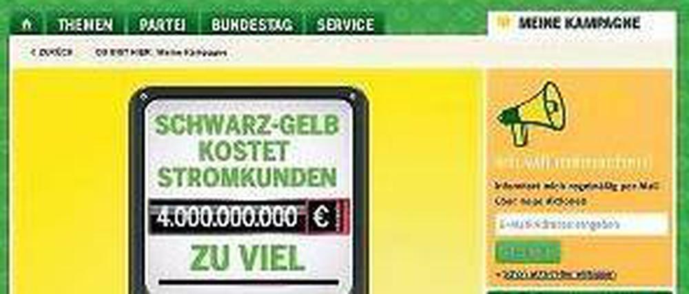 Eine Online-Kampagnenseite der Grünen zur Bundestagswahl.