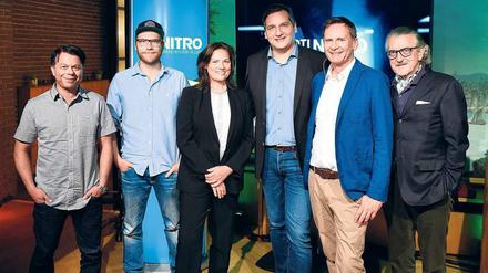 Kerntruppe von RTL Nitro (von links nach rechts): Markus Kavka, Nils Bomhoff, Stefanie Tücking, Oliver Schablitzki, Peter Illmann und Dieter Meier.