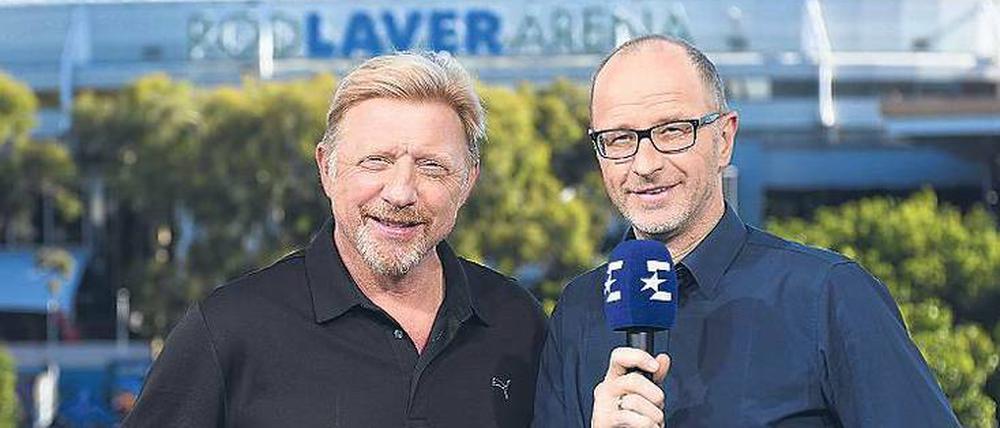 Spiel, Satz und Sieg. Das Kommentatorengespann Boris Becker (links) und Matthias Stach wurde für seine Arbeit mit einem Deutschen Fernsehpreis 2018 ausgezeichnet.