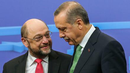Martin Schulz und der türkische Präsident Recep Tayyip Erdogan im Januar in Brüssel. 