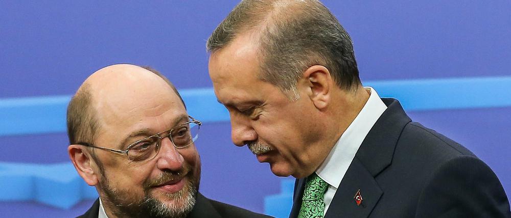 Martin Schulz und der türkische Präsident Recep Tayyip Erdogan im Januar in Brüssel. 