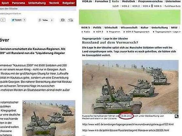 Panzer-Foto aus dem Kaukasus-Krieg 2008 - 2009 verwendet auf der Internetseite von n-tv, 2014 bei WDR 5