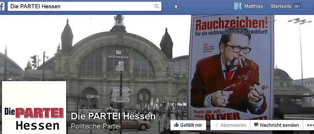 Nach viertägiger Sperre wieder online: die hessische Seite von Martin Sonneborns Satire-Partei auf Facebook