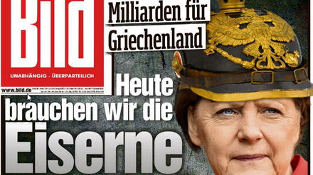 Die "Bild"-Zeitung setzt der Kanzlerin eine preußische Pickelhaube auf - und verlangt einen harten Kurs gegenüber Griechenland.