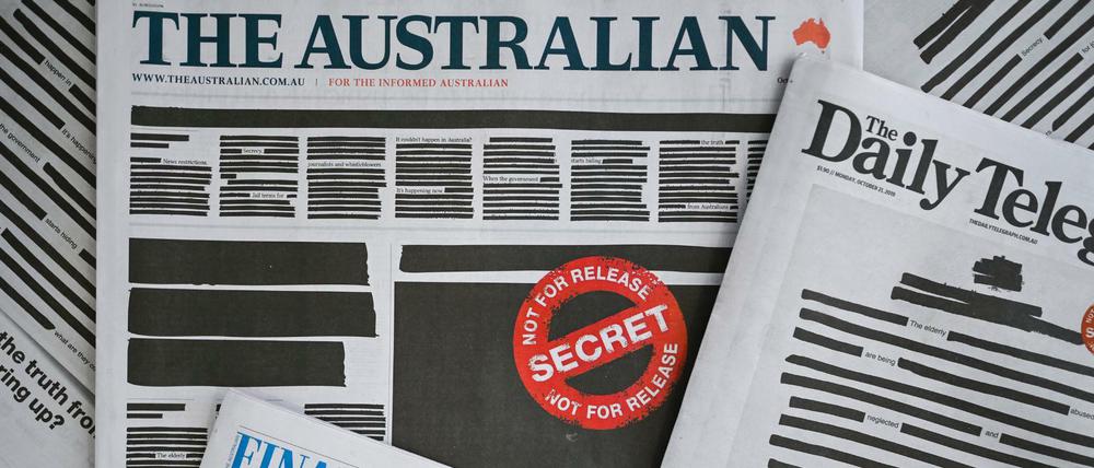 Ruf nach mehr Pressefreiheit: Australische Zeitungen schwärzen die Titelseiten. 