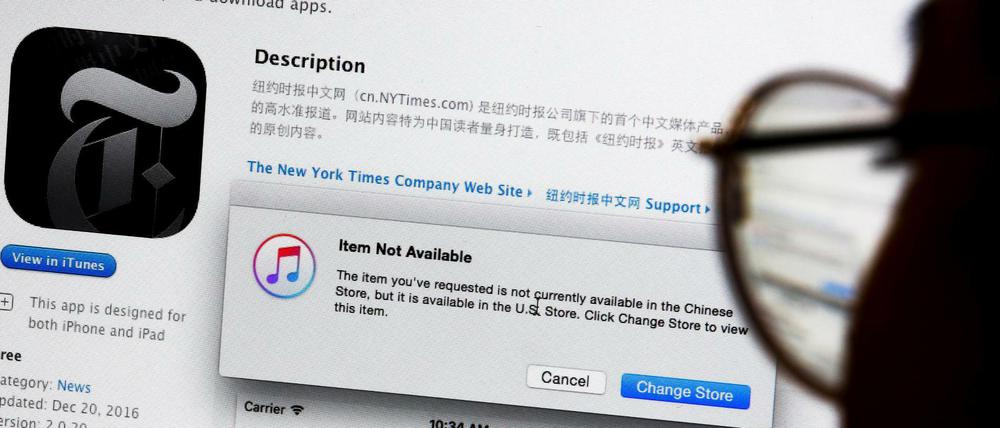 Nicht mehr zu haben für chinesische Leser: App der "New York Times"