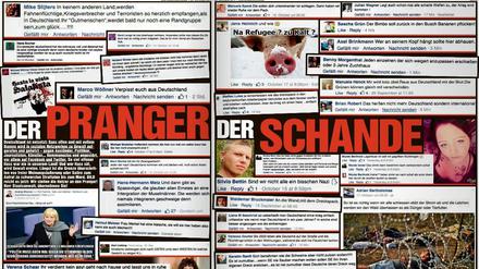 "Der Pranger der Schande" lautet die Überschrift auf der Doppelseite, auf der die "Bild"-Zeitung Hassparolen und deren Verfasser veröffentlicht. 