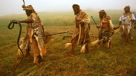 Sangomas der Zulu bei einer feierlicher Zeremonie. Auch im Internet sind sie inzwischen vertreten.