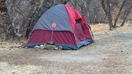 Die vermisste 47-jährige Frau kam den Beamten aus diesem Zelt entgegen 