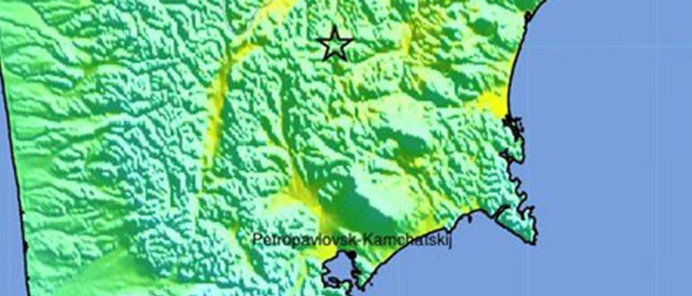 Diese Grafik zeigt das Epizentrum des schweren Erdbebens auf der Pazifik-Halbinsel Kamtschatka.