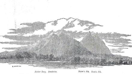 Der "Rothe Berg", "Roper's Pik" und Scott's Pik", die Leichhardt auf seiner Reise entdeckte. 