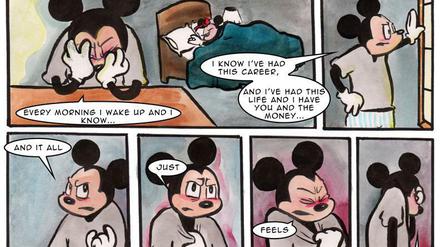 Identitätskrise: Der Jubilar in der - von Disney nicht autorisierten - Kurzgeschichte „Boys’ Night“ von Max Landis und AP Quach.