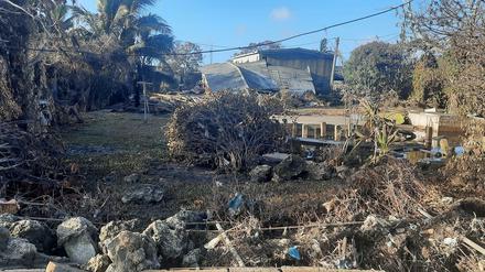 Zerstörte Gebäude in der Stadt Nuku'alofa auf der Hauptinsel Tongas, Tongatapu.