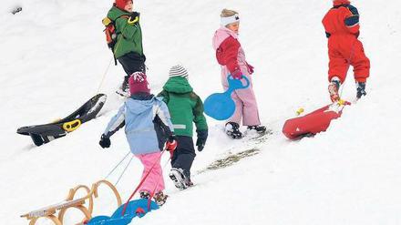 Ganz viel Schnee. In vielen Teilen Deutschlands, wie hier in Bayern, stürmten Kinder mit ihren Schlitten die Hügel und Berge. Foto: dapd