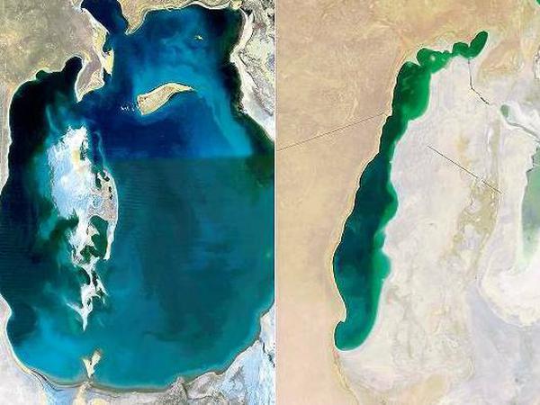 Zum ersten Mal seit dem Mittelalter ist der östliche Teil des seit Jahrzehnten schrumpfenden Aralsees in diesem Jahr komplett ausgetrocknet.