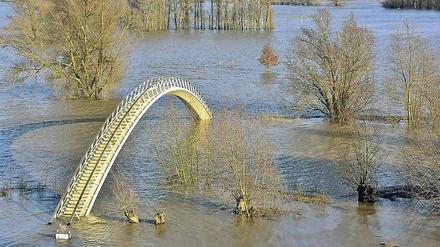 Trockenen Fußes kann man diese Brücke im niederländischen Nijmegen derzeit nicht überqueren. 