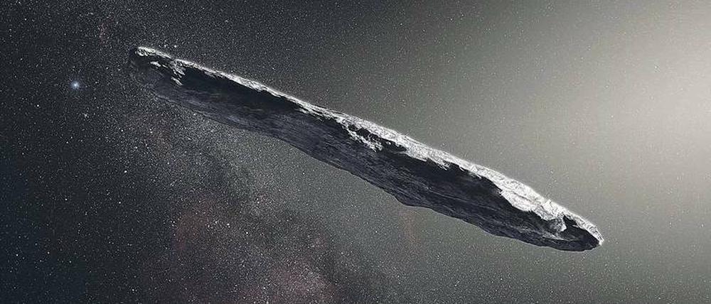Diese Illustration zeigt eine Möglichkeit, wie „Oumuamua“ aussehen könnte. 
