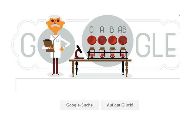 Karl Landsteiner wäre heute 148 Jahre alt geworden. Google ehrt den Entdecker der Blutgruppen mit einem Doodle. 