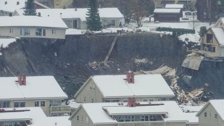 Eine Aufnahme zeigt die norwegische Kleinstadt nach dem Erdrutsch.