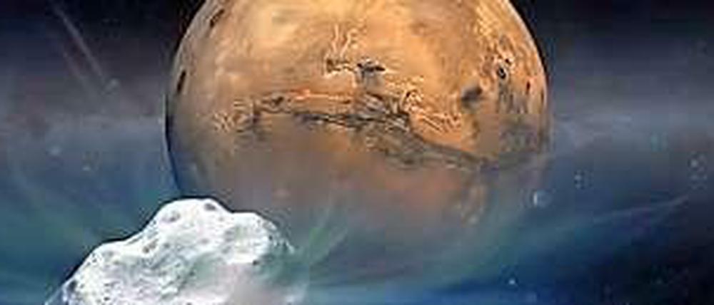 Der Komet „Siding Spring“ nähert sich auf dieser Animation dem Mars.