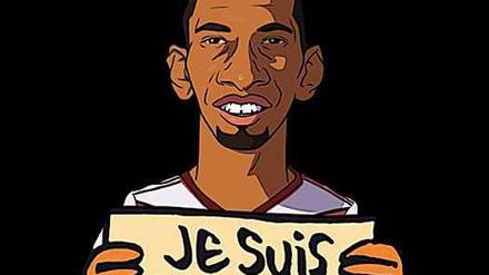 Das Bild eines Nutzers bei Twitter zweigt Jerome Boateng mit einem Schild "Je suis Boateng". 