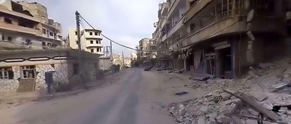 Ein Screenshot aus dem Video, das ein Reporter mit Helmkameras in Syrien aufgenommen hat. 