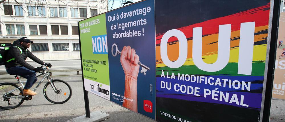"Sagt ja zur Änderung der Strafnorm": Ein Plakat in Genf, das den umfassenden Schutz von Homosexuellen unterstützt.