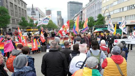 Demonstranten auf einer Kundgebung am Internationalen Tag gegen Homophobie und Transphobie in Berlin teil. 