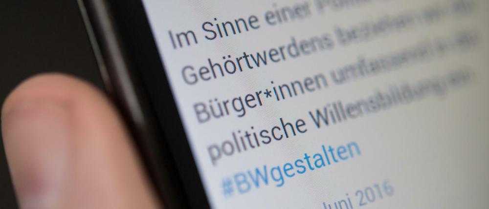 Ein Tweet der baden-württembergischen Landesregierung mit dem geschlechtsneutral formulierten Wort "Bürger*innen".
