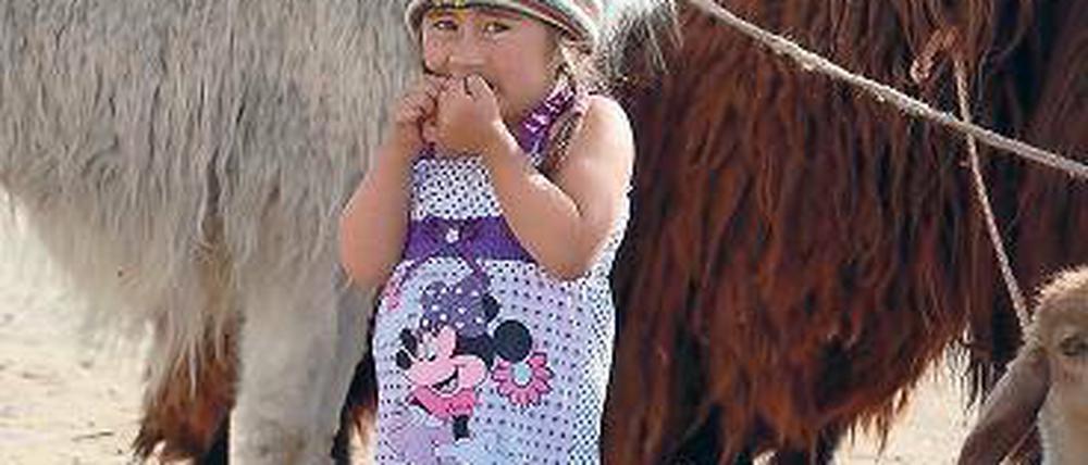 Schüchtern – kleine Ecuadorianerin auf dem Tiermarkt.