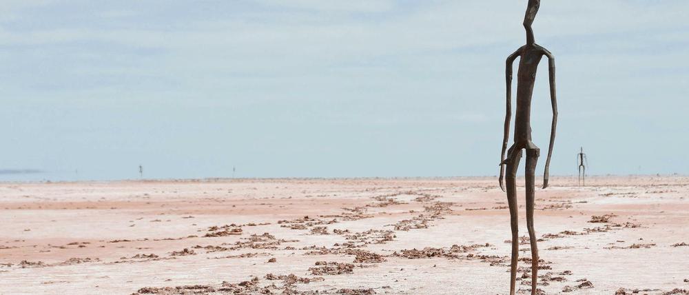 Scheinbar verloren in der Wüste. Doch der Schein trügt. Der Künstler Antony Gormley platzierte seine eigenwilligen Skulpturen durchaus planvoll in der weiten Ebene.