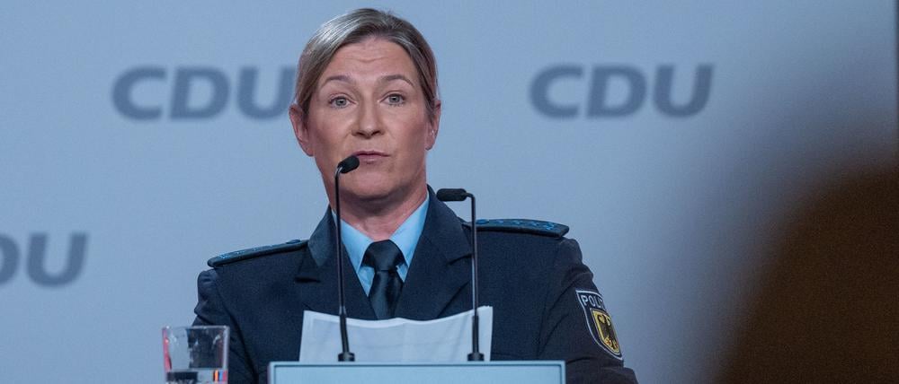 Claudia Pechstein, Olympiasiegerin im Eissschnelllauf, spricht beim CDU-Grundsatzkonvent.