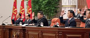 Nordkoreas Machthaber Kim Jong Un während des Treffens der Arbeiterpartei.