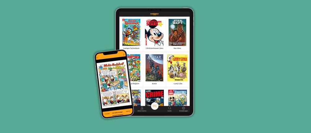 Auswahl aus dem Angebot des neuen Comic-Streamingdienstes „Swoosh