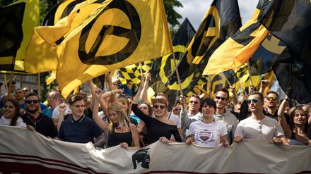 Eine Demonstration der Identitären Bewegung. 