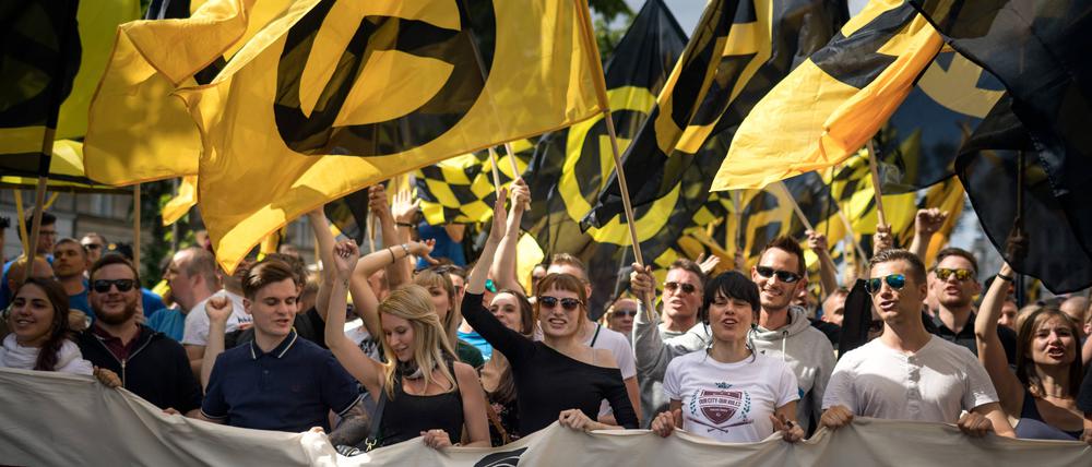 Eine Demonstration der Identitären Bewegung. 