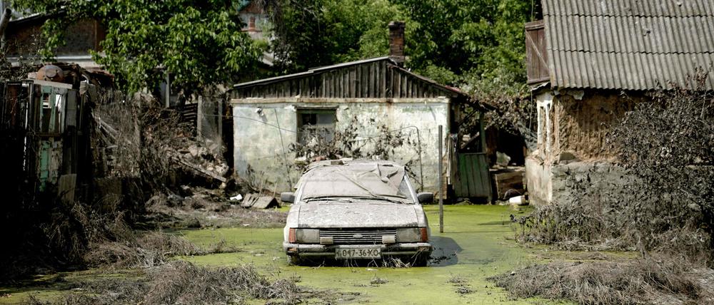 Ein überschwemmtes Grundstück in Kherson. 