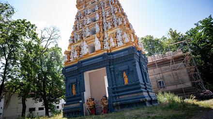 Die Baustelle rund um den Hindu-Tempel in der Hasenheide in Berlin.