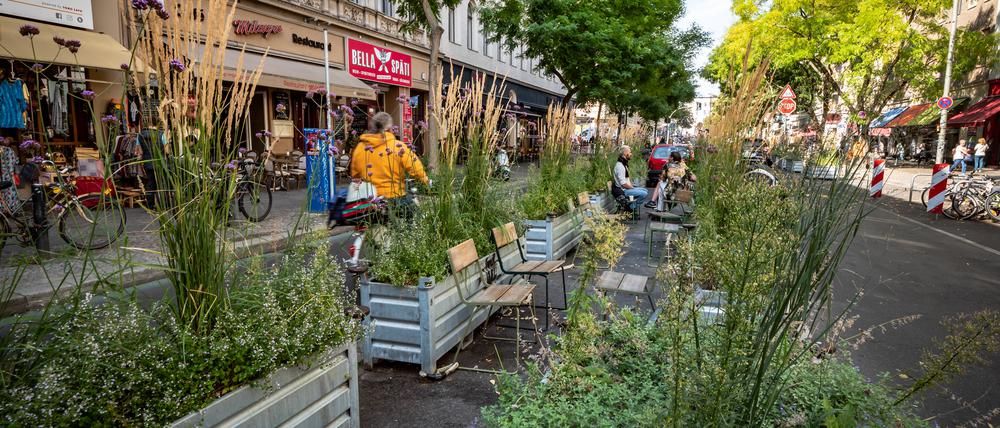 Experimentierfeld Bergmannstraße: verkehrsberuhigte Zone, Durchgangsverkehr wird ausgeschlossen.