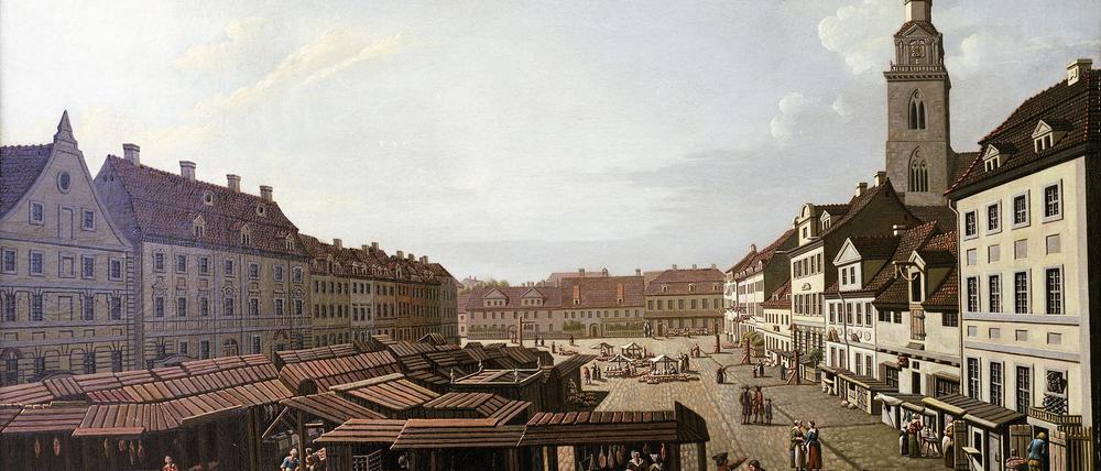 Berlin, Neuer Markt / Gem.v.Rosenberg Berlin, Neuer Markt. - 'Ansicht des Neuen Markts'. - (Mit Turm der Marienkirche). Gemaelde, 1787, von Johann Georg Rosenberg (1739-1808). Oel auf Leinwand, 56 x 86 cm. Berlin, Berlin Museum.