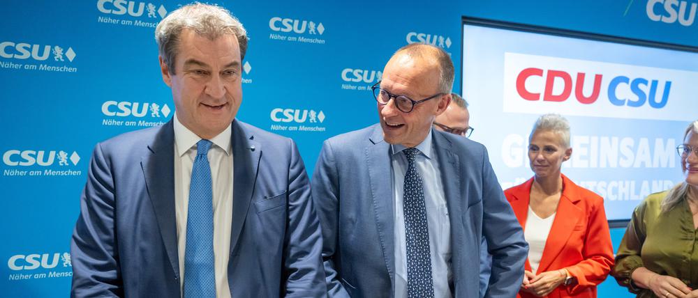 Demonstrativ einig: Söder und Merz in der CSU-Zentrale in München.