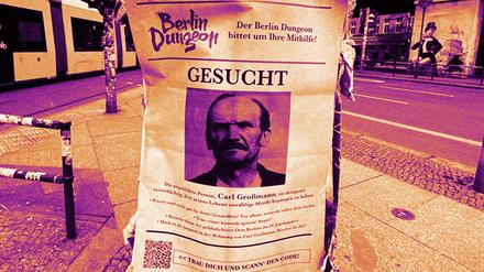 Mit Fahndungsplakaten und aufgemalten Tatortumrandungen will der „Dungeon“ Verbrechen auch im Straßenraum erlebbar machen. 