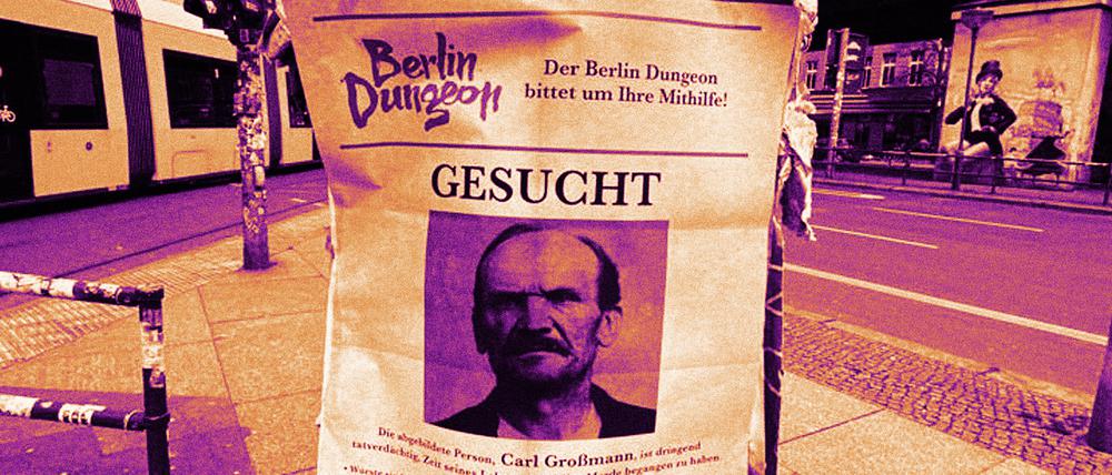 Mit Fahndungsplakaten und aufgemalten Tatortumrandungen will der „Dungeon“ Verbrechen auch im Straßenraum erlebbar machen.
